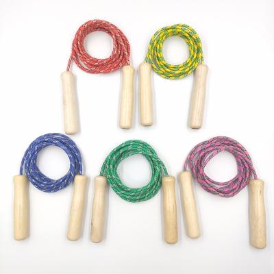 China Custom Logo Exercise Gym Fitness Equipment Promotional Multi Color Cheap Wood Handle Fitness Indoor Kids Jump Rope Jump Rope for sale