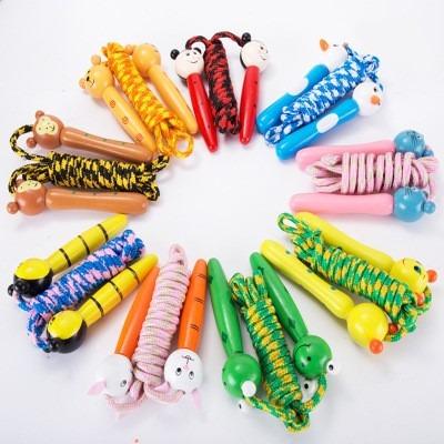 China Promotional Multi Color Animal Cheap Fitness Exercise Wooden Handle Indoor Kids Jump Jump Rope for sale