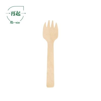 China 105mm, 10.5cm or 4.13 inch Mini Lovely Eco-friendly Disposable Biodegradable Birch Wood Spork Wooden Spoon Fork for sale