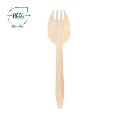 China 16cm or 16.5cm Birch Wood Spork Disposable Eco-Friendly Biodegradable Natural Wooden Cutlery Set with Raised Handle for sale