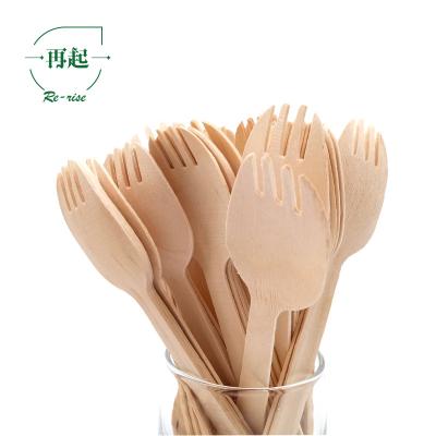 China Disposable 160 Mm Biodegradable Wooden Spork Stocked Cutlery Sets From Wooden Factory for sale