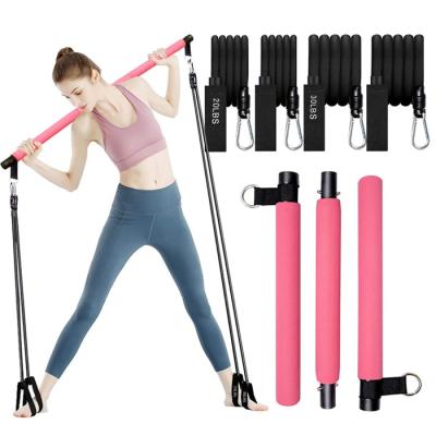 China Portable Portable Yoga Pilates Stick Bar Kit with Resistance Band for Home Fitness 3 Section Pilates Stick Bar Full Body Leg Workout for sale