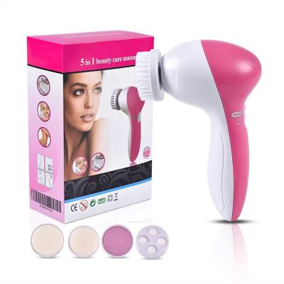 China Acne Treatment 5 in 1 Portable Electric Facial Exfoliator Wash Trimming Machine Silicone Scrub Pore Detergent Rotation Facial Cleansing Brush for sale