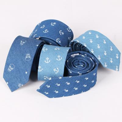 China Customizable High Quality Cotton Mens Fashion Denim Tie Tie Fishbone Skull Anchor Custom Custom With Logo for sale