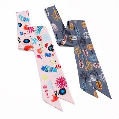 China Custom Long Ribbon Women's Narrow Silk Scarves Custom Printed Scarves For Small Scarf Wholesale Tied Hair Band Bag for sale