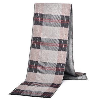 China Custom Made High Quality Stripe Fashion Mens Dark Brown Light Brown Gray Checkered White Red Stripe Winter Imitation Cashmere Cotton Viscous Scarf for sale