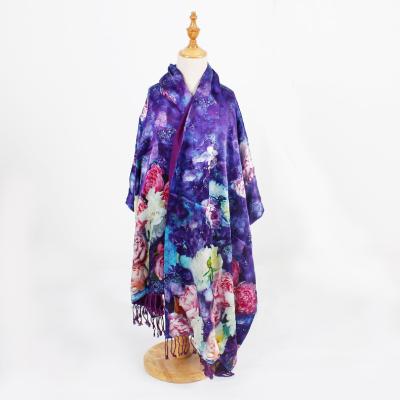 China Custom Made High Quality Stripe Fashion Women's Winter Mulberry Silk Ladies Shawl Luxury Shawl With Logo for sale