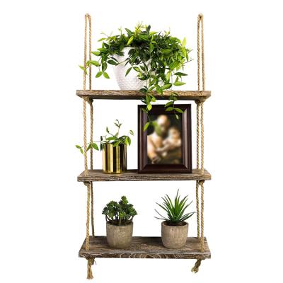 China Wholesale Solid Wood Wood Hanging Rustic Home Wall Shelf, For Bedroom, Living Room, Plants Pot for sale