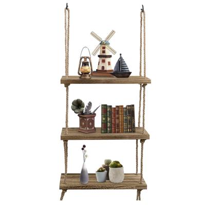 China Wholesale Indor Decoration Wood Hanging Rustic Wall Shelf, For Bedroom, Living Room, Plants Pot for sale