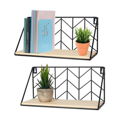 China Floating Wall Shelf Storage Shelves Metal Wall Shelf with Wooden Board, Great for Living Room, Office, Bedroom, Bathroom for sale