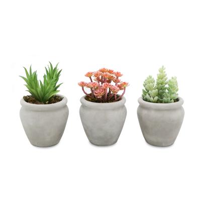 China Indor Small Decorative Cheap Decorative Artificial Succulent Bonsai Plants Set of 3, Wholesale Artificial Plants Artificial Potted Plants in Cement Pot for sale