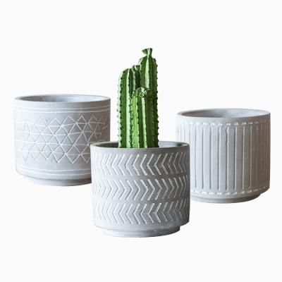 China Wholesale Eco-Friendly Modern Decorative Cement Flower Planter Pot For Plants, Succulents, Cacti, Flowers, Grass With Pattern for sale