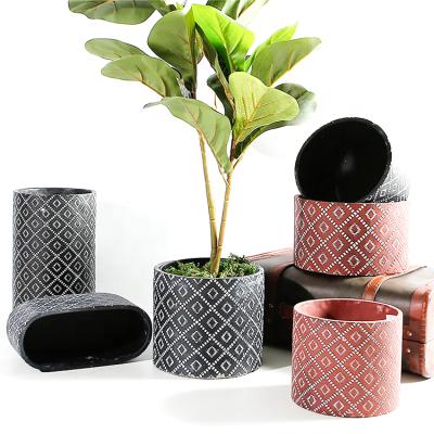 China Wholesale Eco-Friendly Modern Decorative Cement Desktop Planter Pots For Plants, Succulents, Cacti, Flowers, Grass With Pattern for sale