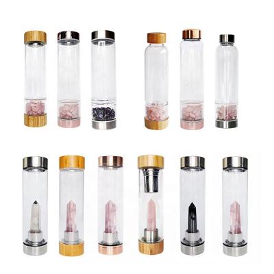 China Viable Natural Crystal Glass Water Sport Bottle Colored Crystal Infused Glass Bottle for sale