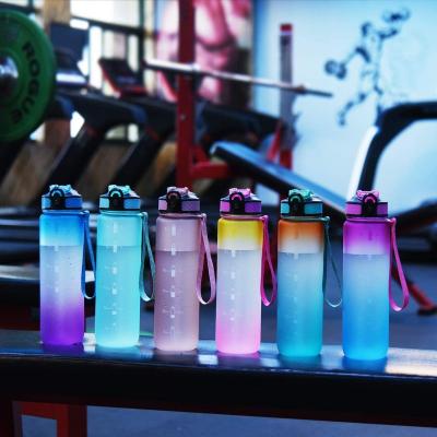 China Viable Custom Logo Plastic Portable BPA Free Reminder Tracker 32 oz Sport Drinking Motivational Water Bottle With Time Marker for sale