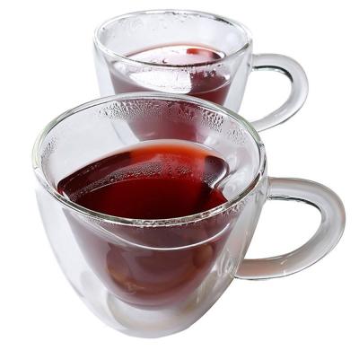 China Modern wholesale dubble wall mug heart shape 240ML glass mug for sale