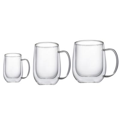 China Modern wholesale dubble wall glass mug with handle ice drink cup coffee mug for sale