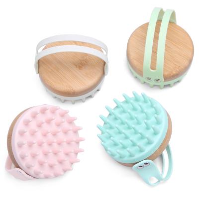 China Quick Delivery Silicone Dandruff Scrubber BrushSilicone Bristle Head Hair Scalp Long Handle Bamboo Hair Brush for sale