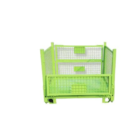 China Logistics Transportation Warehouse Green Stacking Cartons Industrial Folding Warehouse Cage Metal Grid Warehouse Storage Cage for sale