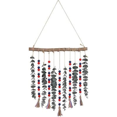 China Decoration Gift DIY handmade USA flag colors memorial National Independence Day garland type bead winding wooden wind beaded wind chimes for sale