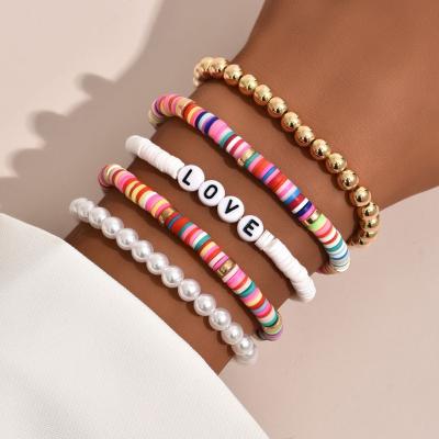 China BOHEMIA Boho bubblegum custom polymer motivational bracelets Love Blessed name words clay beads stretch bracelet for women for sale