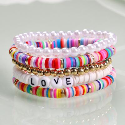 China Casual/Sporty Hot Style custom polymer clay refill Ceramic beads motivational bracelets Love Blessed name words stretch bracelet for women for sale