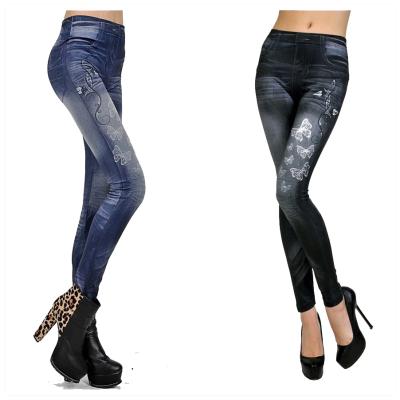 China Factory Price Breathable Fashion White Butterfly Printed Seamless Jeans And Jeggings for sale