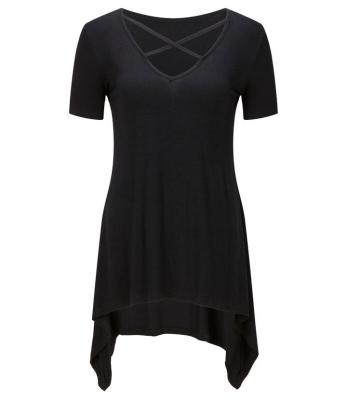 China Anti-pilling Hot Selling High Quality Women Plus Bandage Neck Sleeve Short Tunic T-Shirts for sale