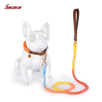 China Durable 2021 High Standard Cotton Rope Leash Leather Adjustable Dog//Adjustable For All Seasons for sale