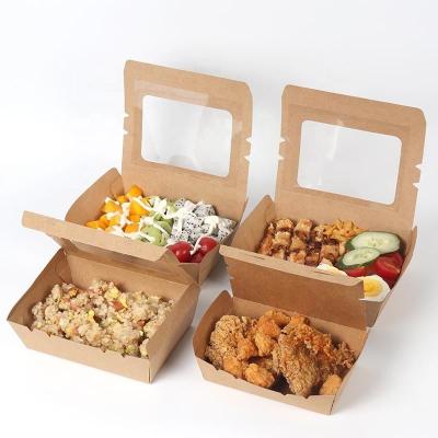 China 1000ml Traditional High Quality Four-sided Adhesive Kraft Paper Window Meal Box for sale