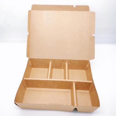 China Waterproof And Oil Proof Kraft Paper Traditional Multi-lattice Dining Box Take Out Meal Box for sale