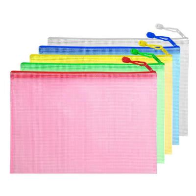 China A4 Zipper Pocket PVC Zipper Moisture Proof Folder Mesh Document Bags with Pockets for File Storage Paper Organization for sale