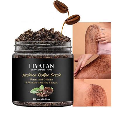 China Hot Sale 250g Natural Organic Vegan Private Label Face Skin Care Exfoliator Bodyscrub Exfoliating Body Sugar Scrub Arabica Coffee Bath for sale