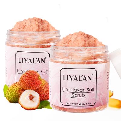 China Private Label Exfoliator Whitening Exfoliating Bodyscrub Private Label Pink Dead Sea Salt Bath Himalayas Body Scrub for sale