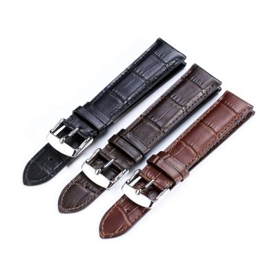 China Genuine Calf Pin Buckle Watch Band Strap silver plated leather strap 16 24mm custom made replacement leather for sale