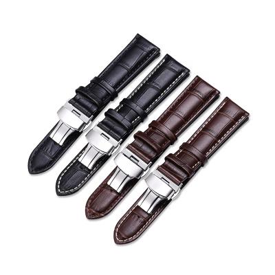 China 14 16 18 19 20 21 22 24mm Stainless Steel Deployment Silver Calf Leather Clasp Watch Band Strap for sale