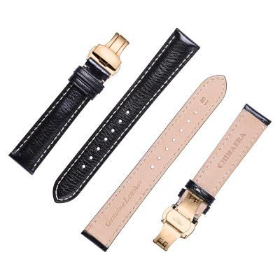 China Genuine Leather Watch Band 22mm Leather Watch Band for Rose Gold Butterfly Buckle for sale