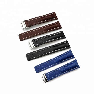 China Leather 2019 Watch Leather Band For Breitling Royalblue Luxury Watch Strap Belt Strap With Deployment Buckle for sale