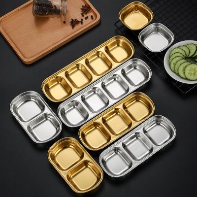 China Tray Stainless Steel Multi Disposable Korean Grill Seasoning Food Sushi Side Sauce Separate Dish for sale