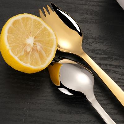 China Kitchenware Stocked Cooking Tools Salad Fruit Instant Noodles Stainless Steel Pocket Fork Spoon for sale