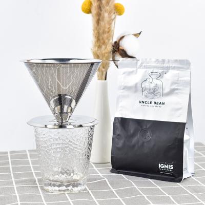 China Viable Pour Over Coffee Dripper Stainless Steel Metal Coffee Filter With Cup Holder for sale