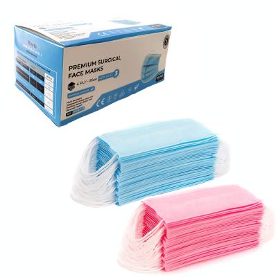 China 2020 Breathable Hot Design 3 Layer Disposable Earloop Medical Surgical Mask With English Box Packing Blue Color 50pcs/ctn for sale