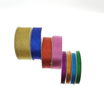 China Glitter Ribbon Bow Cut Edge Glitter Ribbon Multi Color Glitter Ribbon Trimming Shinny Shinny Ribbon Solid Chunky Glitter Ribbon for sale