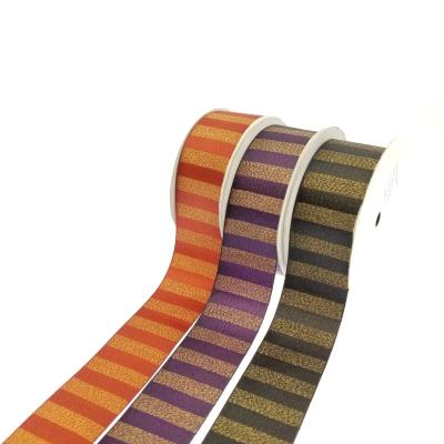 China Luxury Metallic Style Horizontal Stripe Ribbon Metallic Satin Woven Ribbon for sale