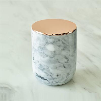 China Eco-friendly Nordic Style Marble Candle Jar With Metal Lid Decoration Natural Marble Home Candle Jar for sale