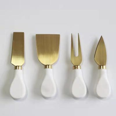 China High Quality Stocked Kitchen Marble Handle Knife Sliver Marble Handle Cheese Knives And Fork Set Gold Fork Set for sale