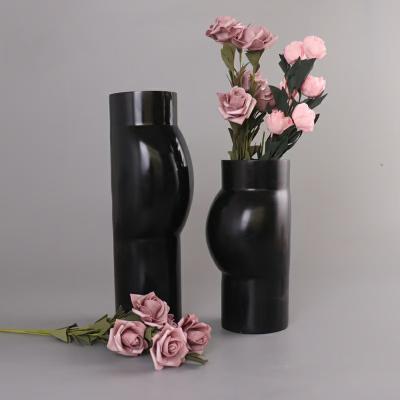 China Nordic Home Decor Fashion Marble Vases Casual Decor Marble Textured Large Flower Marble Black Vases Modern for sale