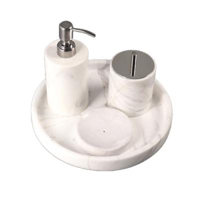 China Sustainable Marble Soap Bathroom Set Polyresin Material Marble Bathroom Fixes Soap Dispenser Soap Dish For Hotel Or Home for sale