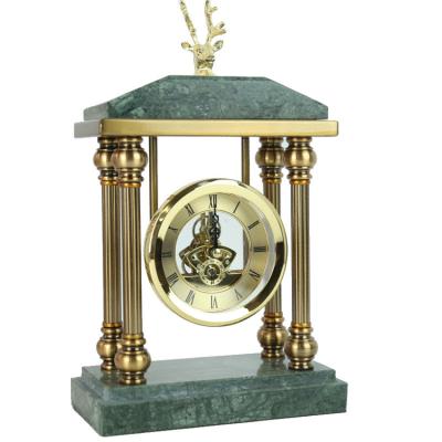 China 2021 new style office decoration metal desk hot sale marble mute clock traditional antique green marble clock for sale