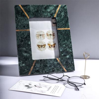 China Eco-friendly Nordic natural marble green photo frame style home decorations marble photo frame for sale